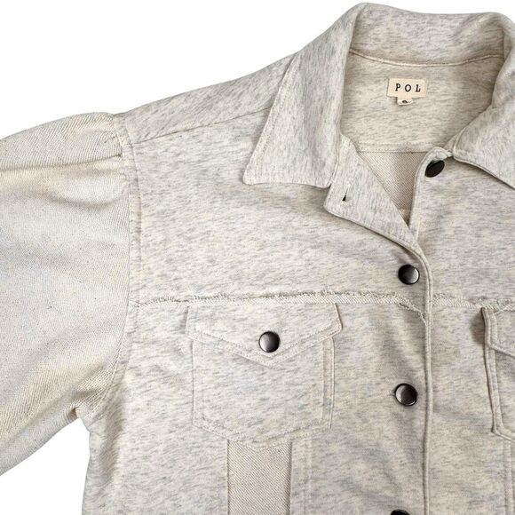 POL Women's Knit Jacket Small Cream/Gray French Terry Balloon Sleeve Oversized - Picture 5 of 15